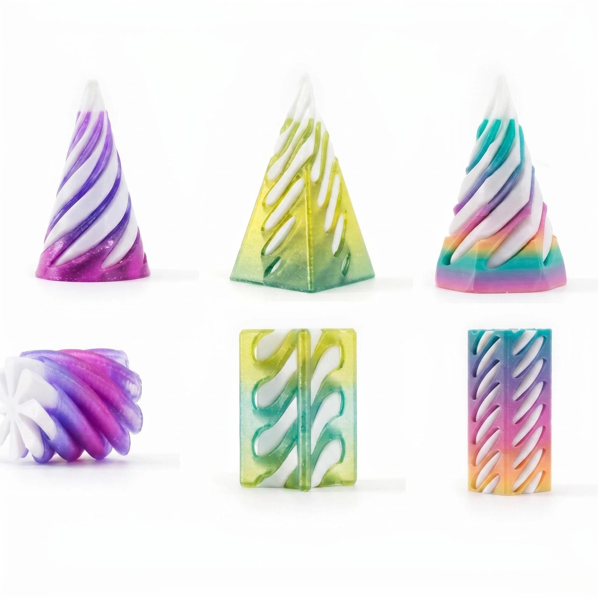Fidget Set: 6-Pack 3D Printed Fidget Toy, Spiral Cone Fidget Toys Set, Impossible Pyramid Passthrough Sculpture for Adult Stress Relief, Cool Desk Decoration and Relax your Daily Life