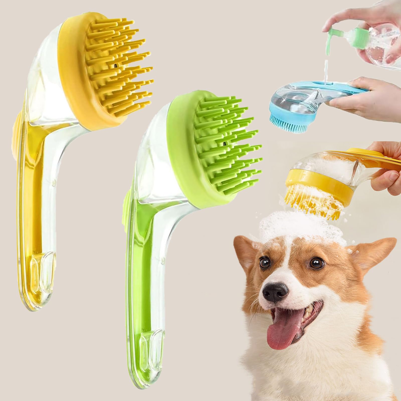 Pet Bath Brush For Dogs, Lettuce dog Washing With Shampoo Dispenser, Dog Shower brush, 2-In-1 Pets Bath Massage Brush For Dogs Long and Short Hair (2pcs-b)