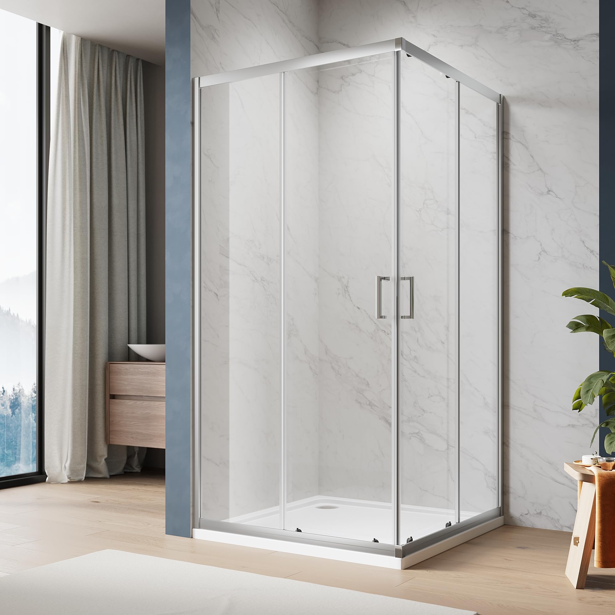 ELEGANT 700 x 700 mm Corner Entry Shower Enclosure with 6mm Toughened Glass - Reversible Smooth Screen Shower Cubicle for Bathrooms