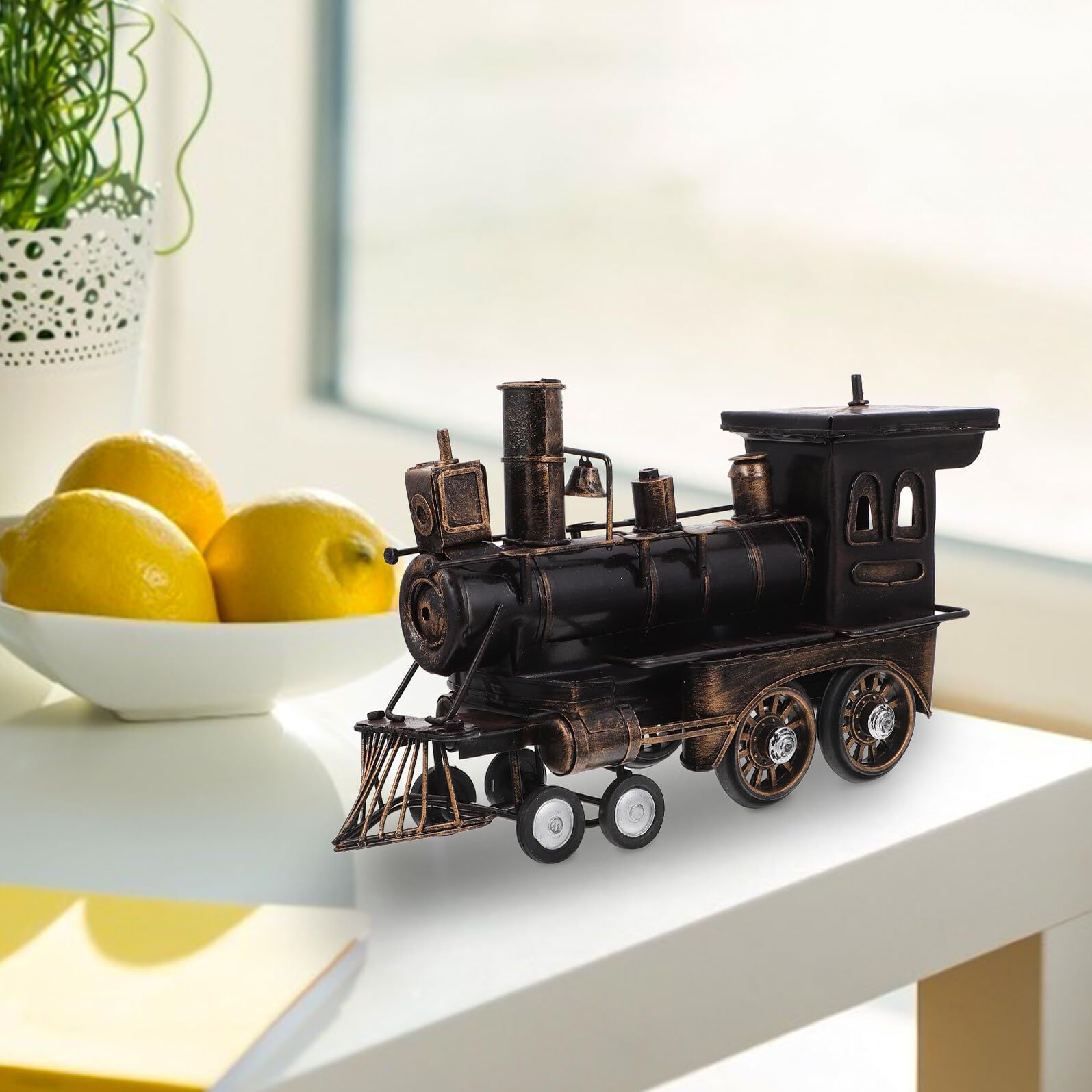 Ręcznie Wykonany Model Parowozu Dekoracyjny Figurka Vintage Do Biurka Ozdoba Rzeźba Retro Prezent Dom i Dekorację Wnętrz