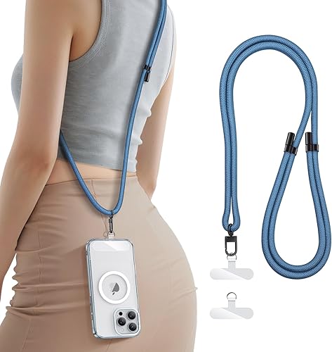 SSLOTSCASE Correa cruzada para teléfono con 2 almohadillas transparentes de TPU, correa de cuello antirrobo, hebilla de metal premium, agradable al