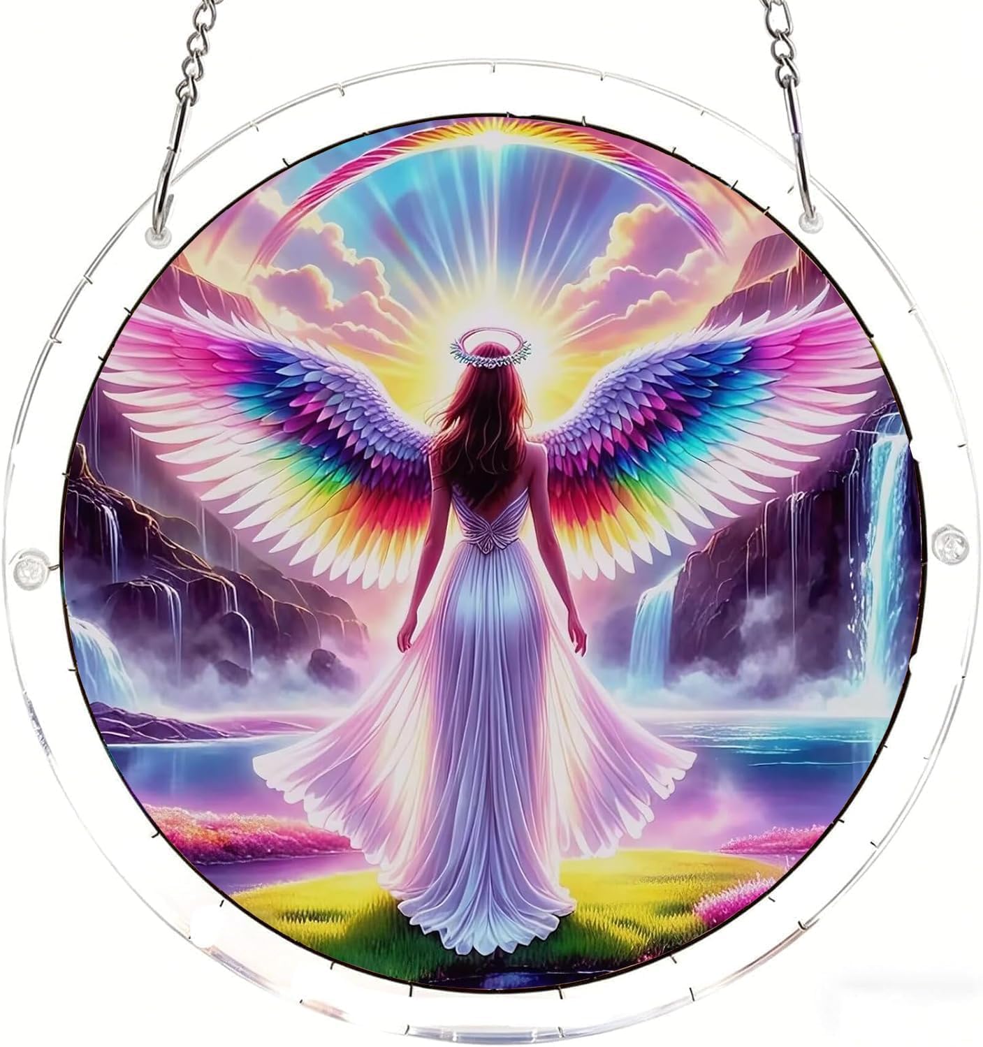 Rainbow Angel- Acrylic Jigsaw Puzzles Suncatcher, 7.4 Inch Window Hanging Suncatcher Acrylic Puzzle, DIY Home Decor Art Gift
