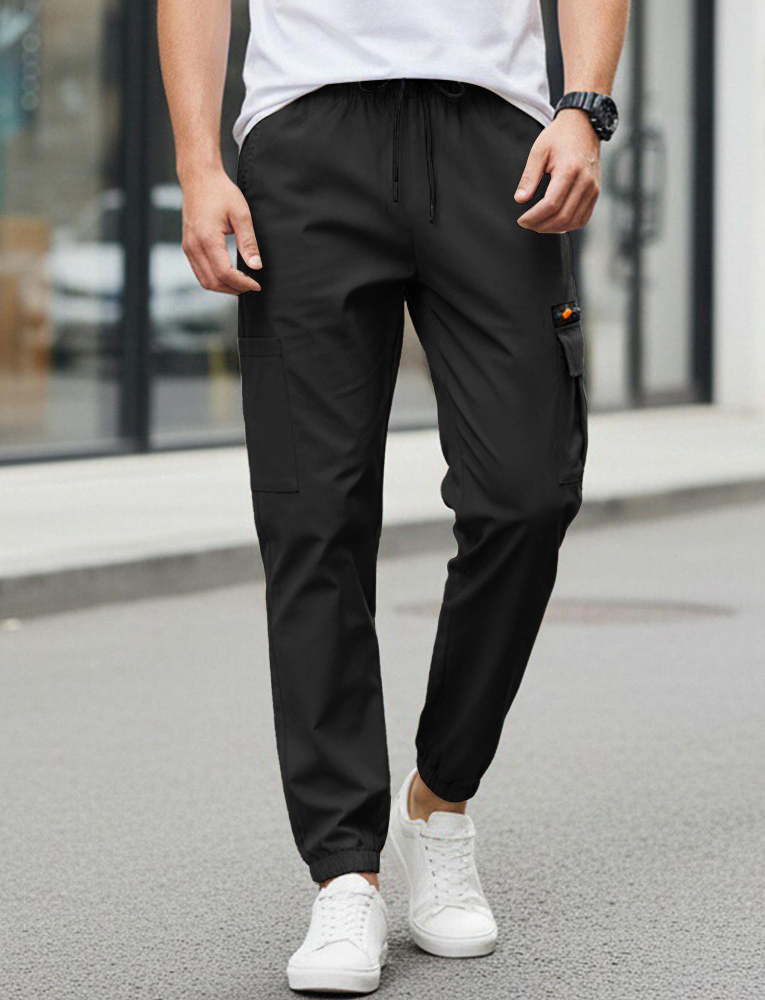 AIEOE Herren Cargohose mit Bündchen Arbeitshose Chino Cargo Jogginghose mit Taschen Kordelzug S-XXL