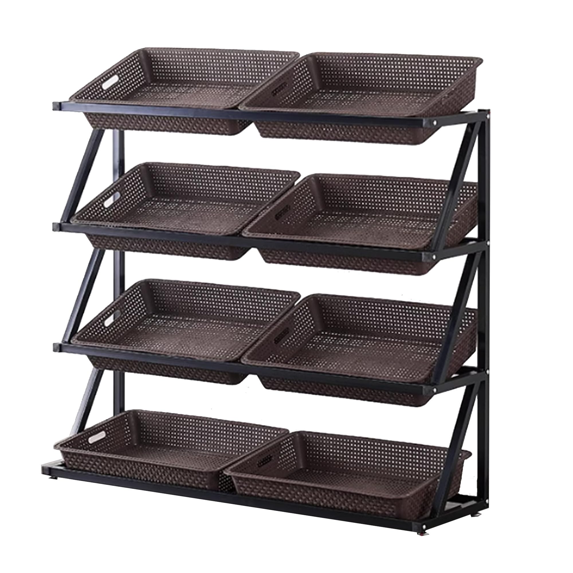 SaryEdge Versatile Retail Display Rack - Supermarket Shelf Organizer with Detachable Storage Box for Kitchen Pantry, Fruits, Onions, Potatoes, Chips - Black, 65x35x,Brown-120 * 35 * 110cm