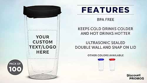 Miniatura 2 de Vasos de plástico de doble pared personalizados con tapa deslizante, 14 onzas, paquete de 100, texto personalizado, logotipo, tazas de café de viaje