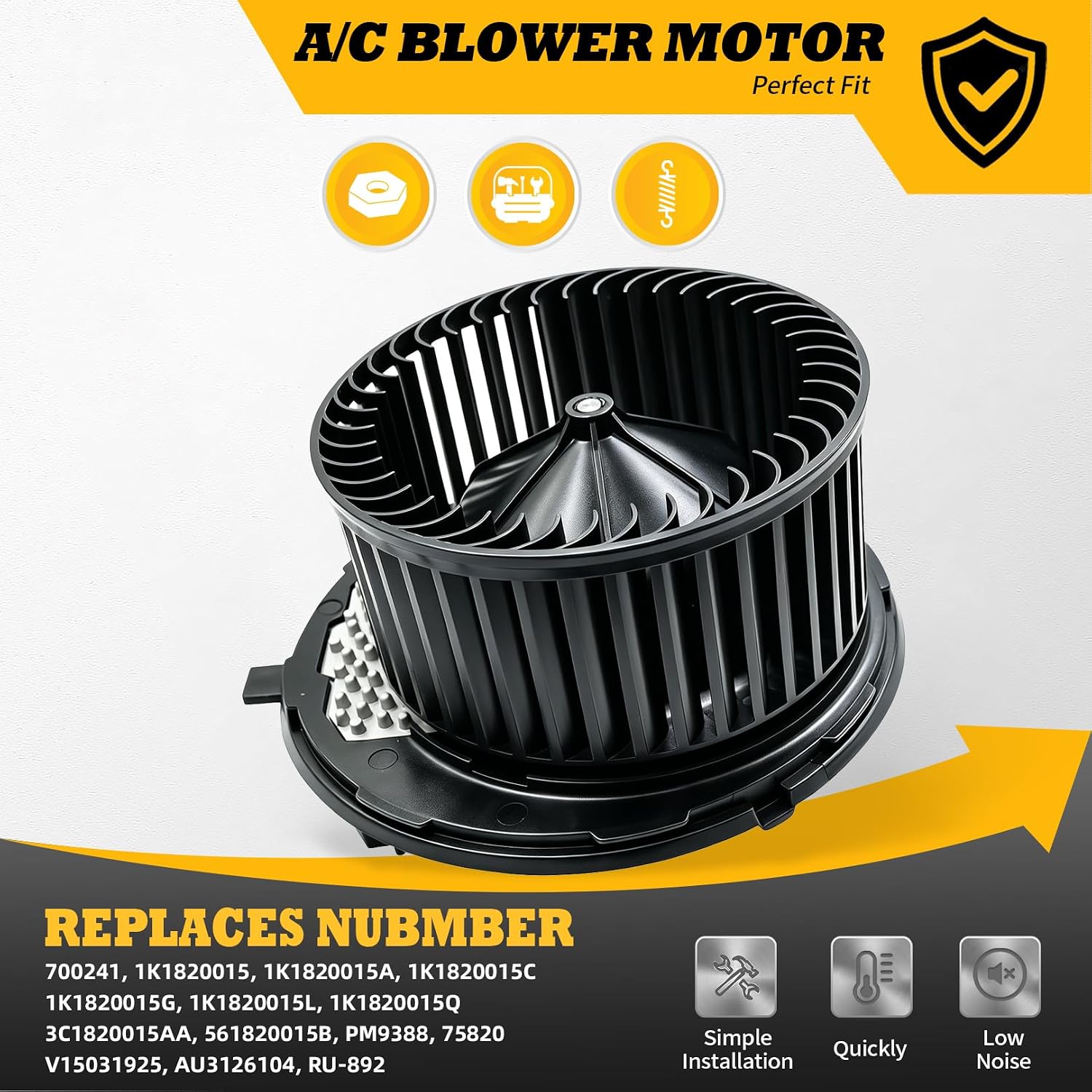 Front HVAC Blower Motor Compatible with A3 Quattro TT Quattro TTS Jetta GTI Golf CC Beetle Eos Replaces 700241 1K1820015 1K1820015A 1K1820015C 1K1820015G