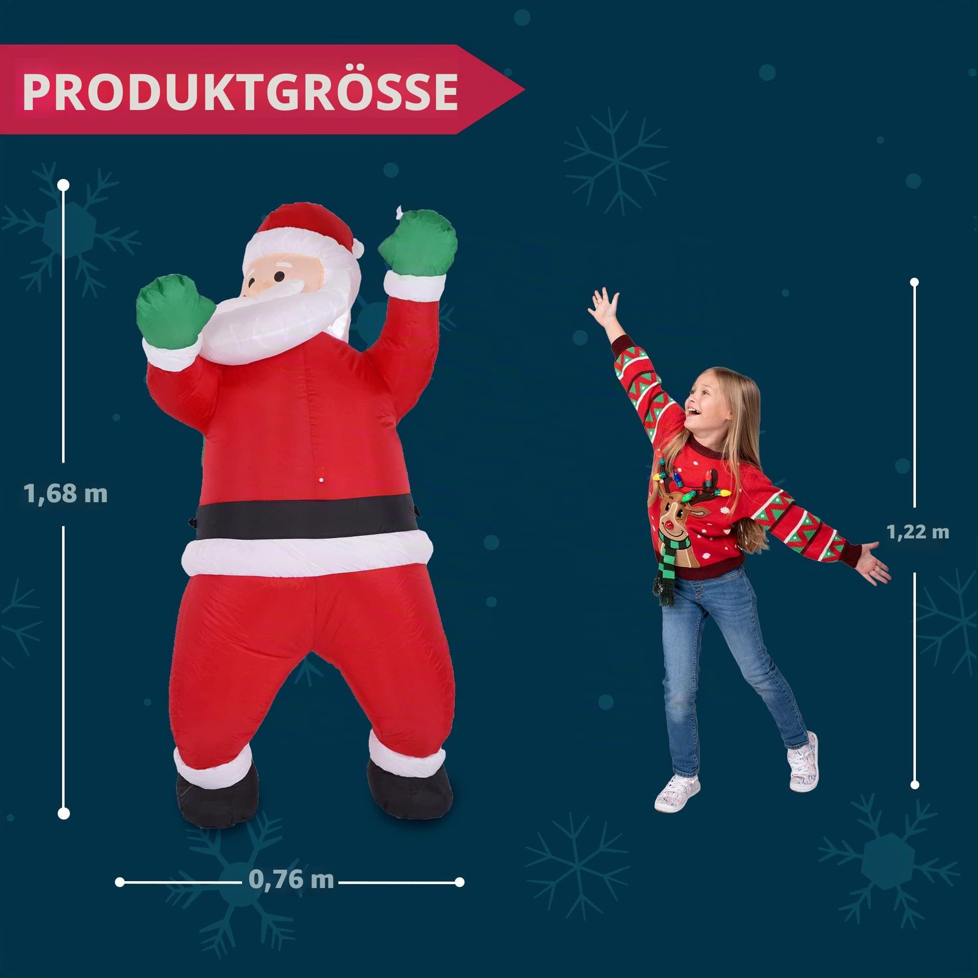 Joiedomi 1.65M/ 5.5FT groß Weihnachten aufblasbare hängende Weihnachtsmann mit Geschenk-Sack Dekorationen, Blow Up Klettern Santa mit Build-in LED für Xmas Party, Outdoor, Rasen Winterdekoration