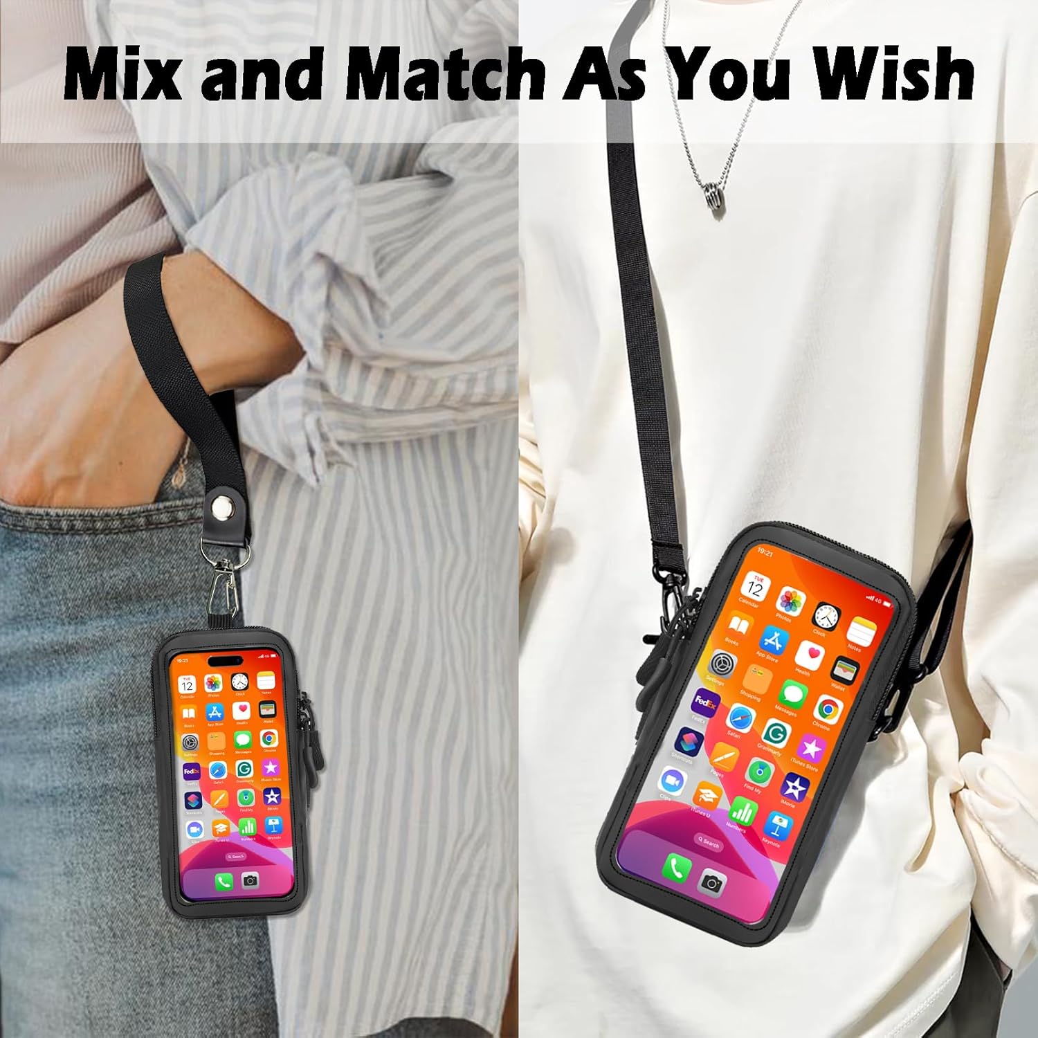 Clear Phone Purse Crossbody with Adjustable Strap, Cell Phone Pouch Around The Neck, Shoulder Holster with Wrist Strap, Small Crossbody Bags for Women Man Girl Boy - Image 2
