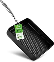 Vista 8 de NutriChef Sartén antiadherente de hierro fundido, sartén cuadrada de cocina de 11 pulgadas, carne esmaltada con boquilla de goteo lateral