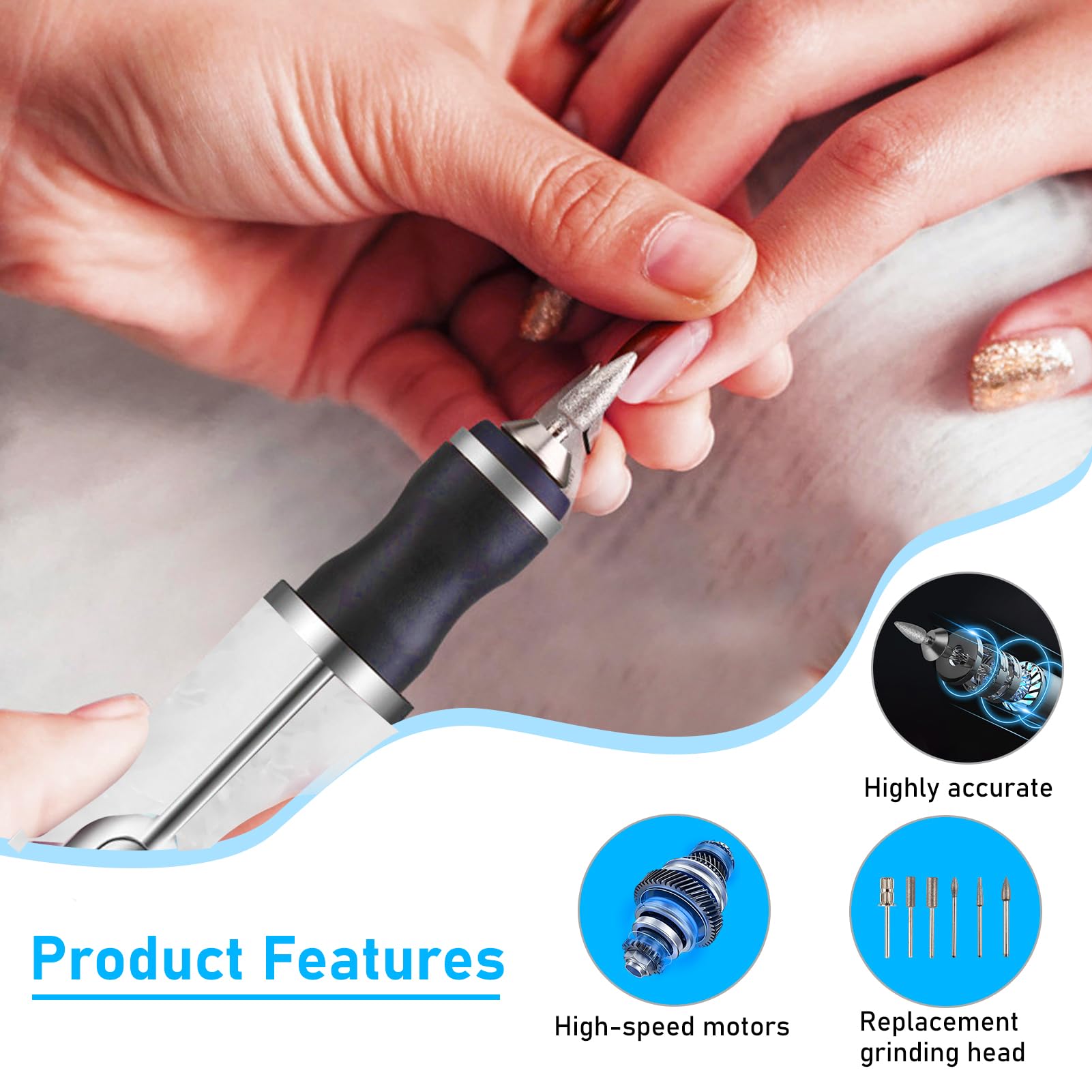 Electric Nail File for Thick Toe Nails with 18 Grinding Heads 20000RPM 4 Adjustable Speed Quiet Portable Rechargeable E File for Gel/Acrylic Nails Hard Cuticles Home Travel Use - Image 4