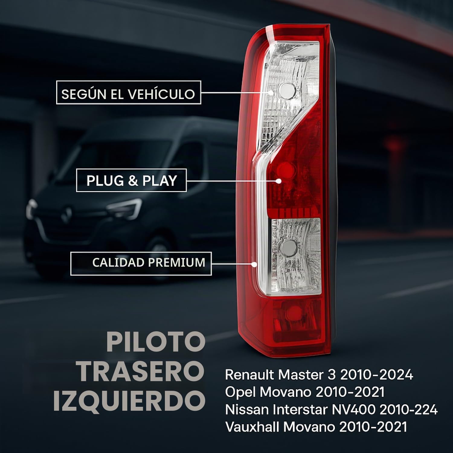 Luz Trasera Piloto Trasero Izquierda Lado del Conductor Compatible con Renault Master 3 2010-2024 Opel Movano 2010-2021 Nissan Interstar NV400 2010-2024 Vauxhall Movano 2010-2021 265550023R