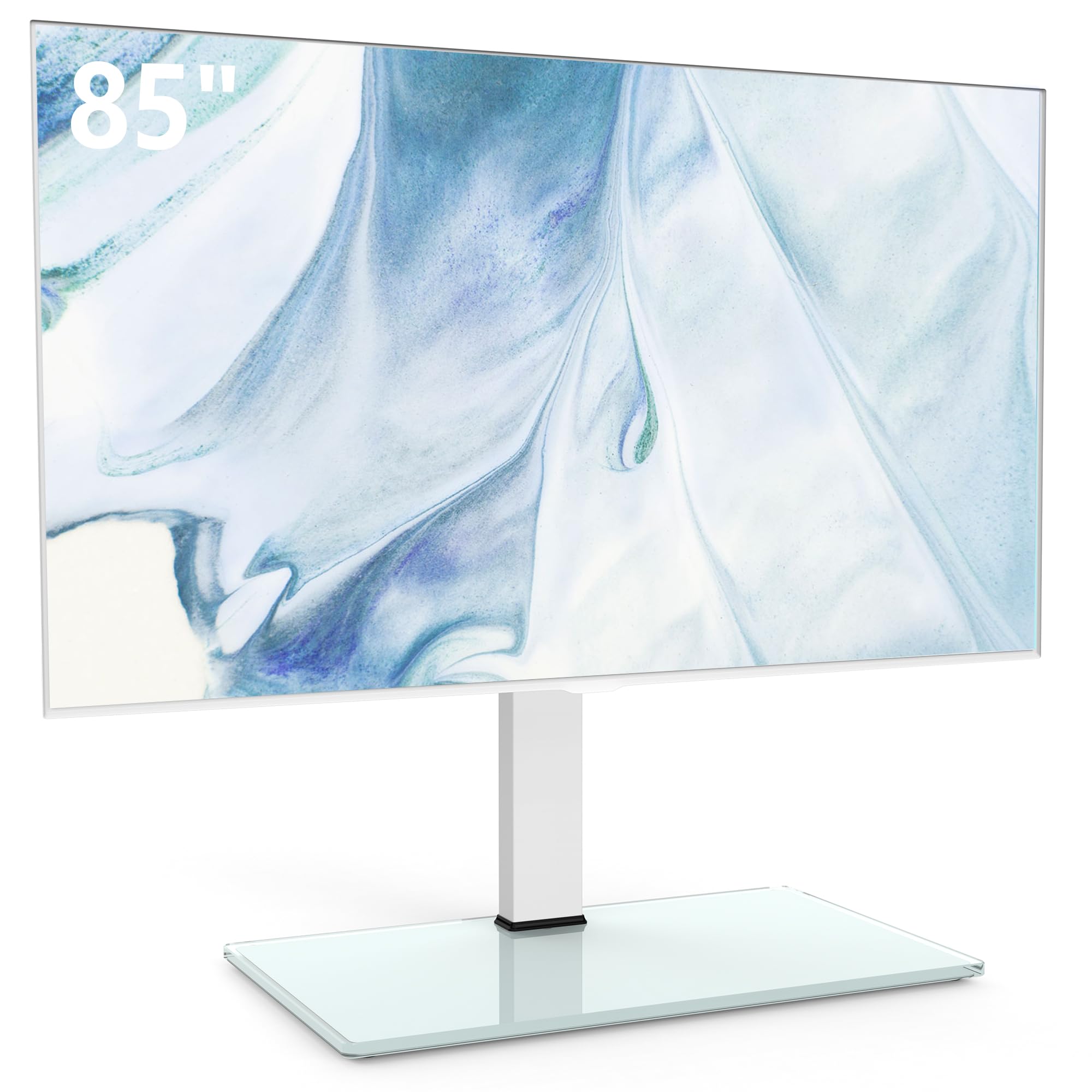 FITUEYES Soporte TV Pie Blanco para Pantalla de 50 a 85 Pulgadas hasta 50kg, Soporte TV Universal con Base de Crista, Altura Ajustable & Giratorio, MAX VESA 600x800mm Carga 50kg