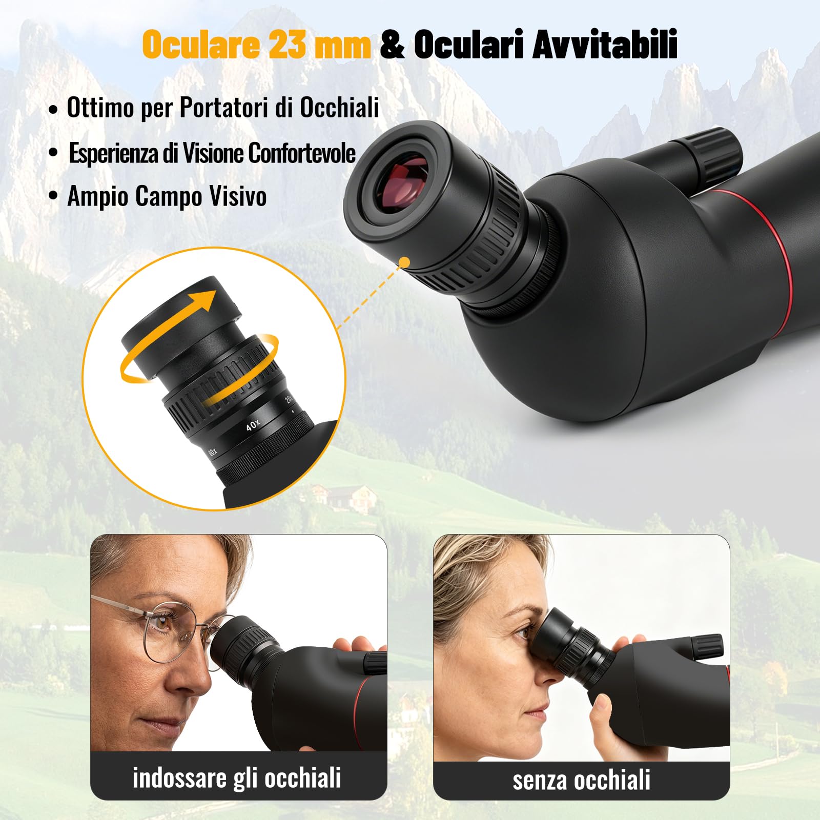 20-60x60 Cannocchiale con Treppiede, Leggero, Birdwatching