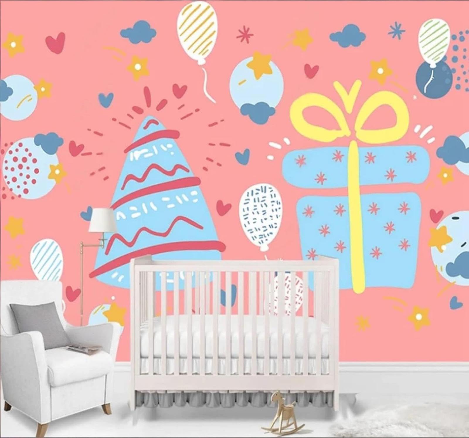 Cartoon Cosy Pink Party Decoration 3D Wallpaper Easy Install Feature Office Living Room Sofa Bedroom TV Background Wall Decoration-350cm×256cm