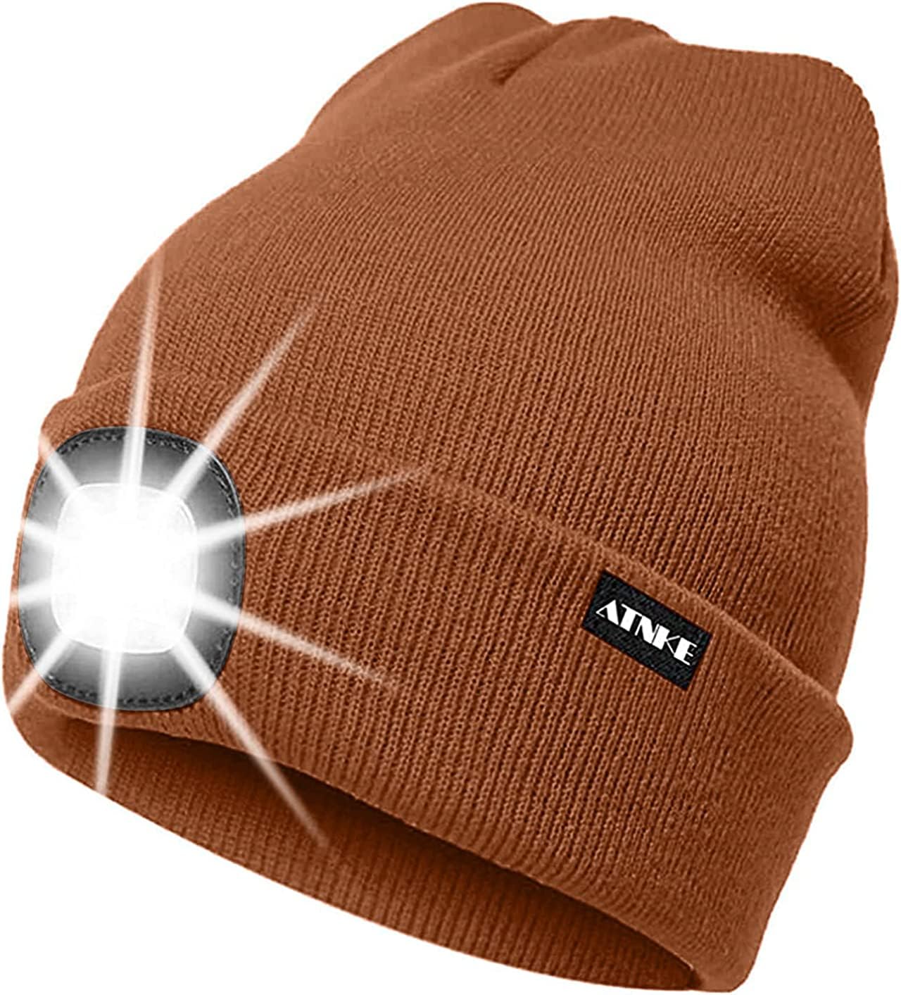 ATNKE LED Cappello Illuminato Berretto,USB Ricaricabile Cappello da Corsa 4 LED Impermeabile Luce Invernale Calda Lampada Frontale Regali per Uomo e Donna