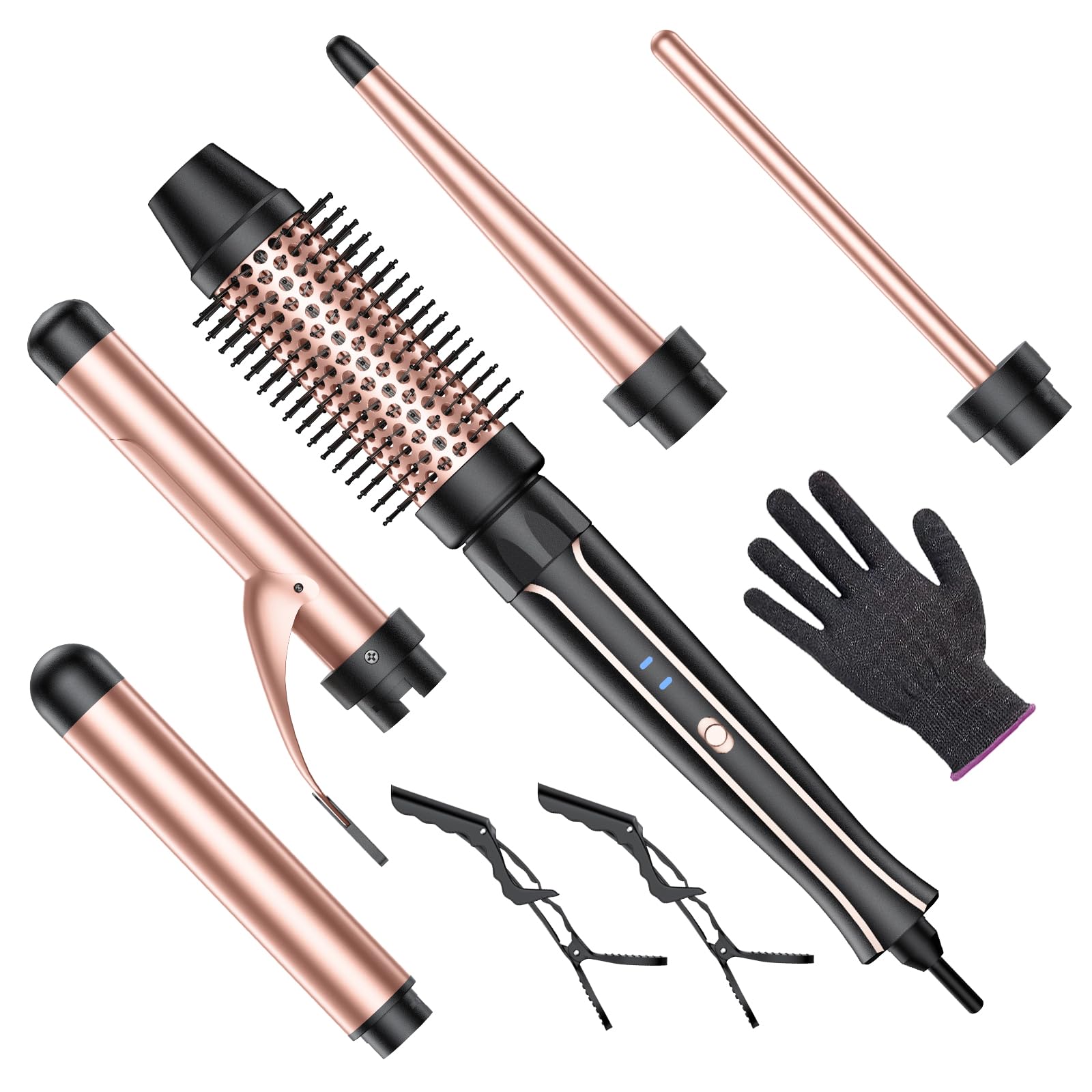 Vylto5 in 1 Curling Iron Set-Instant Heat Hair Curling Wand Set with Curling Brush,4 Interchangeable Ceramic Wands (0.35-1.25”) and Heat Protective Glove & 2 Clips