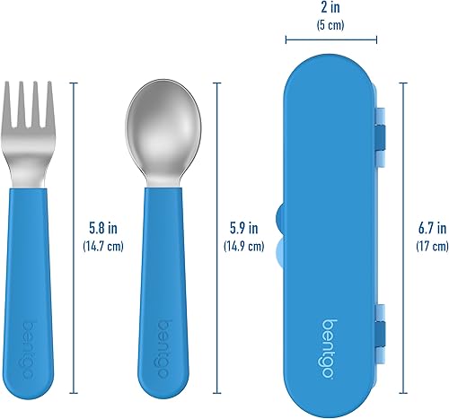Miniatura 5 de Bentgo Juego de utensilios de acero inoxidable para niños, tenedor, cuchara y estuche de almacenamiento reutilizable, acero inoxidable de alta
