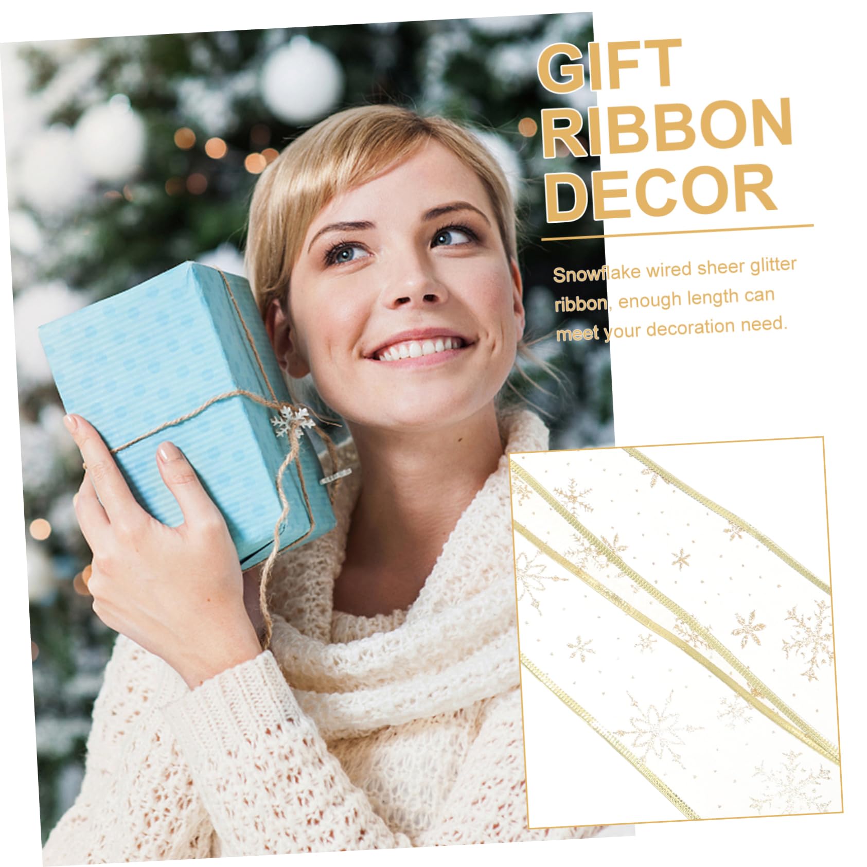 Lurrose 12 Stück Weihnachtsband Golddekorationen Weihnachtsschleifen Bänder Schneeflockenbänder Drahtband Weihnachtsband Netzband Für Roségold Gold Drahtband Stoff Golden
