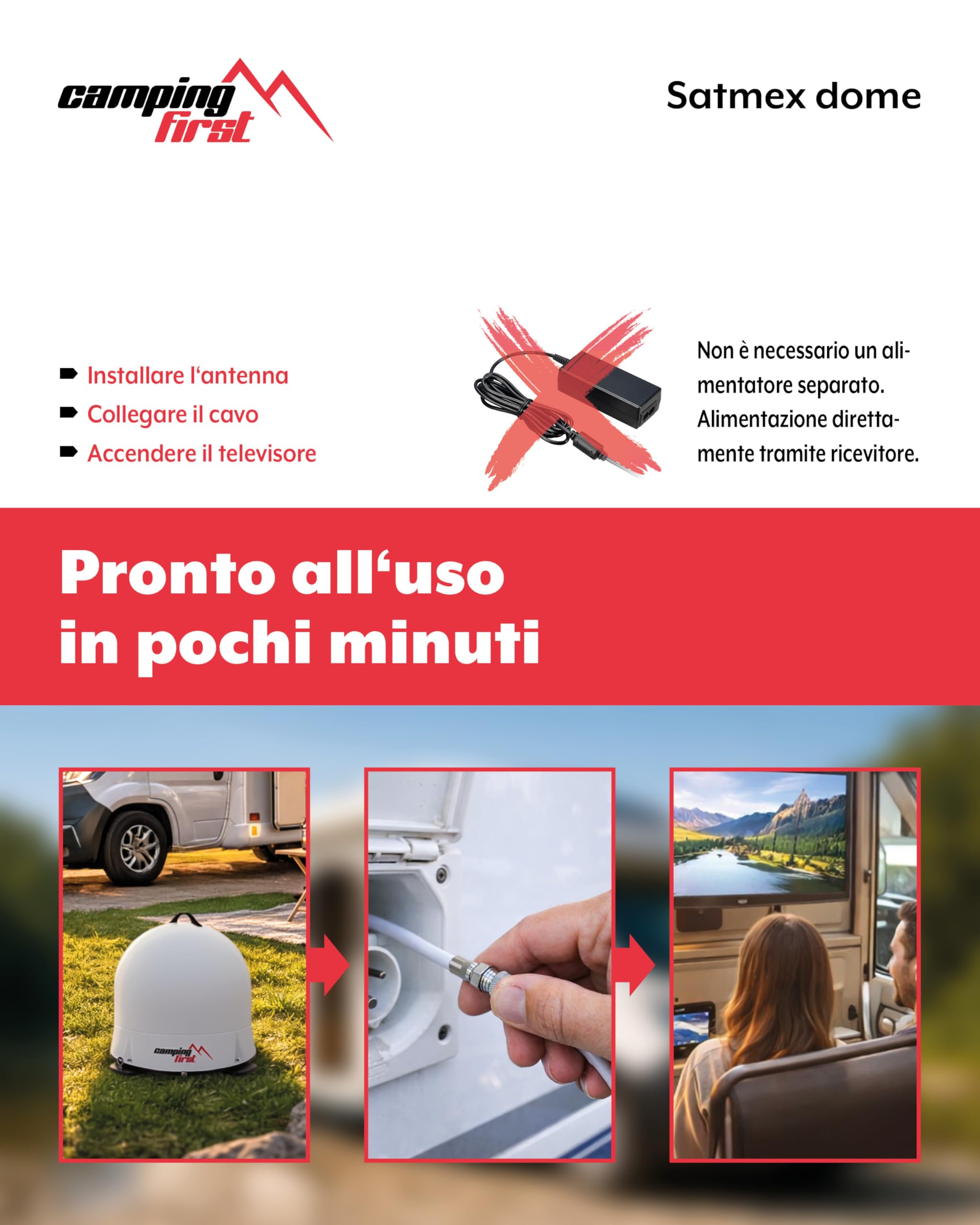 Satmex Dome – Antenna Satellitare (Completamente automatica, orienta Astra 19,2° Est, cupola robusta, senza alimentazione aggiuntiva, ideale per uso mobile) – Bianco