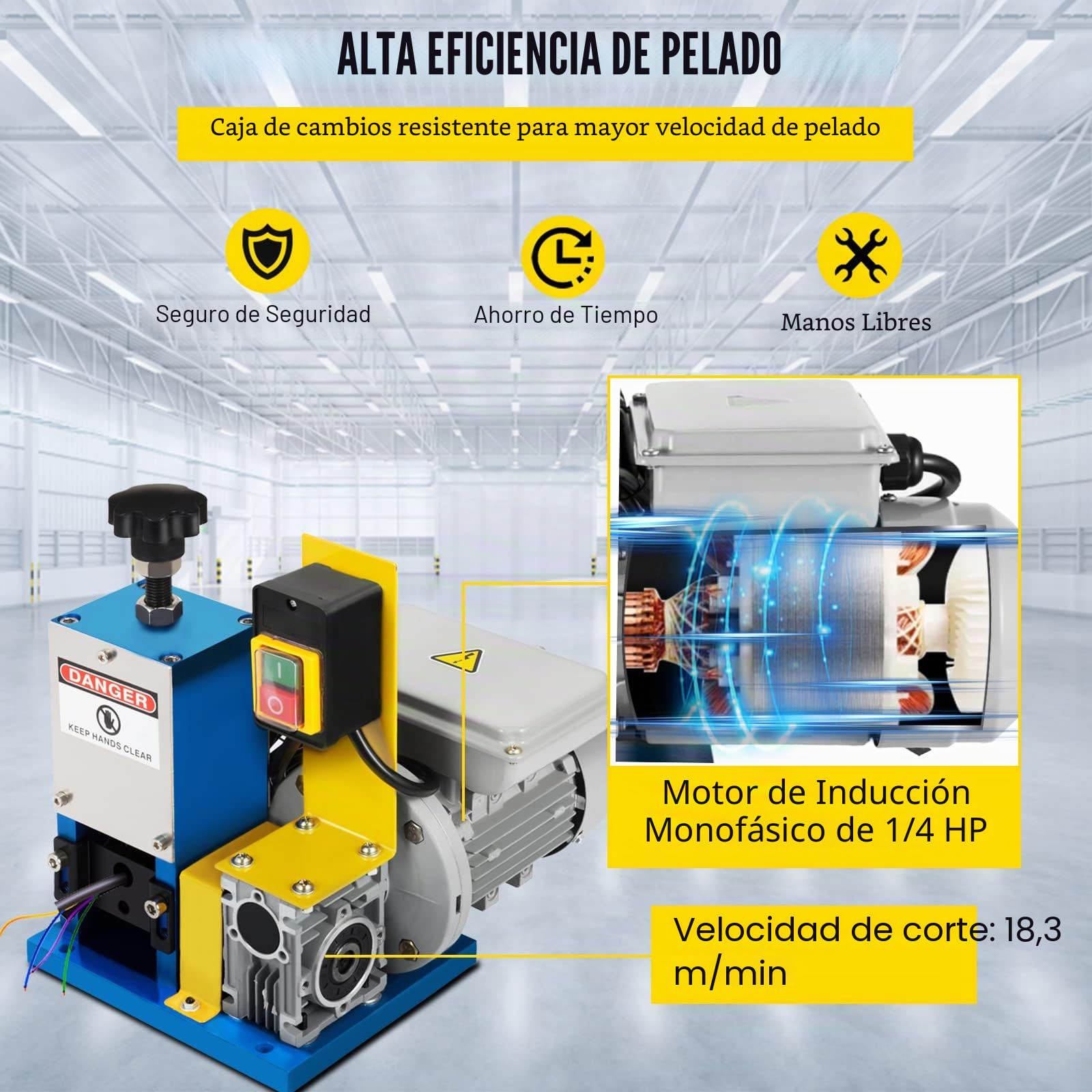 Happybuy HXSMS-025 - Máquina pelacables, eléctrica, con 1 hoja, para reciclar cables de cobre/eliminar el aislamiento de plástico y goma de los cables de chatarra intactos, azul