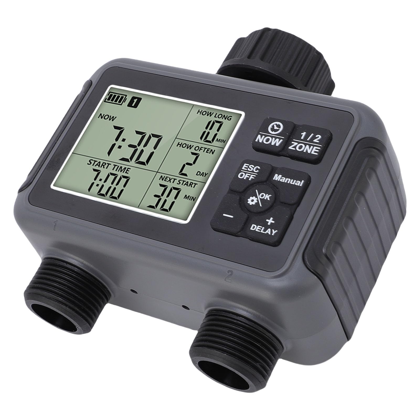 Timer per Irrigatore, Timer per Tubo dell'acqua a 2 Zone da Esterno con Display LCD e Temporizzazione Intelligente, Controller di Irrigazione del di Irrigazione Automatico per Prato e