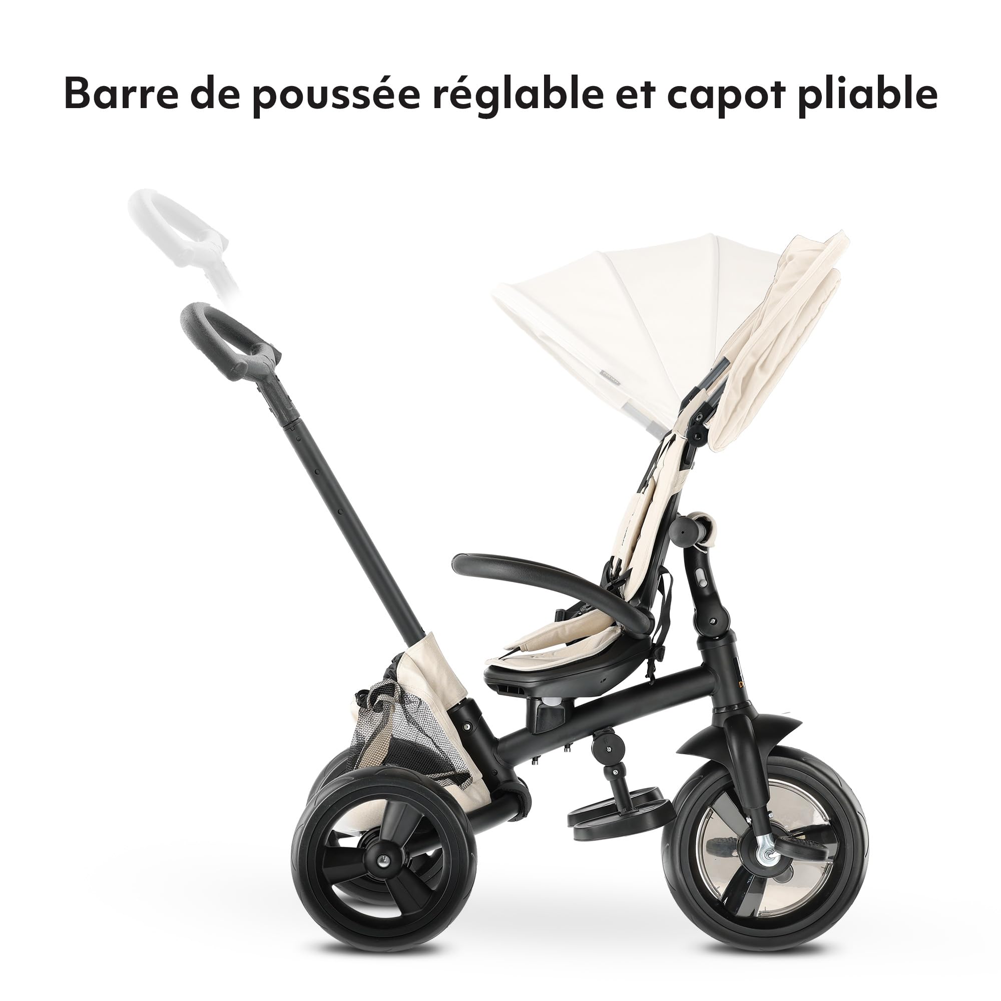 Deryan Baby Explorer Tricycle from 9 Months to 25 kg, Scalable Balance Bike, Baby Trike, Easy to Fold, Foldable, Folding Hood with Sun Visor, Reversible Seat, Storage, Cream