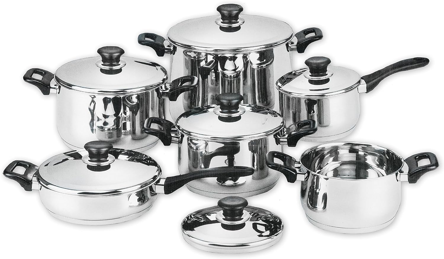 Batteria di PENTOLE Bavaria 12 Pezzi in Acciaio Inox 18/10