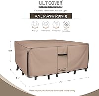 Vista 2 de ULTCOVER Funda Rectangular para Mesa de Patio de Servicio Pesado - Lona Resistente 600D Impermeable para Mesa de Comedor Exterior y Sillas Funda