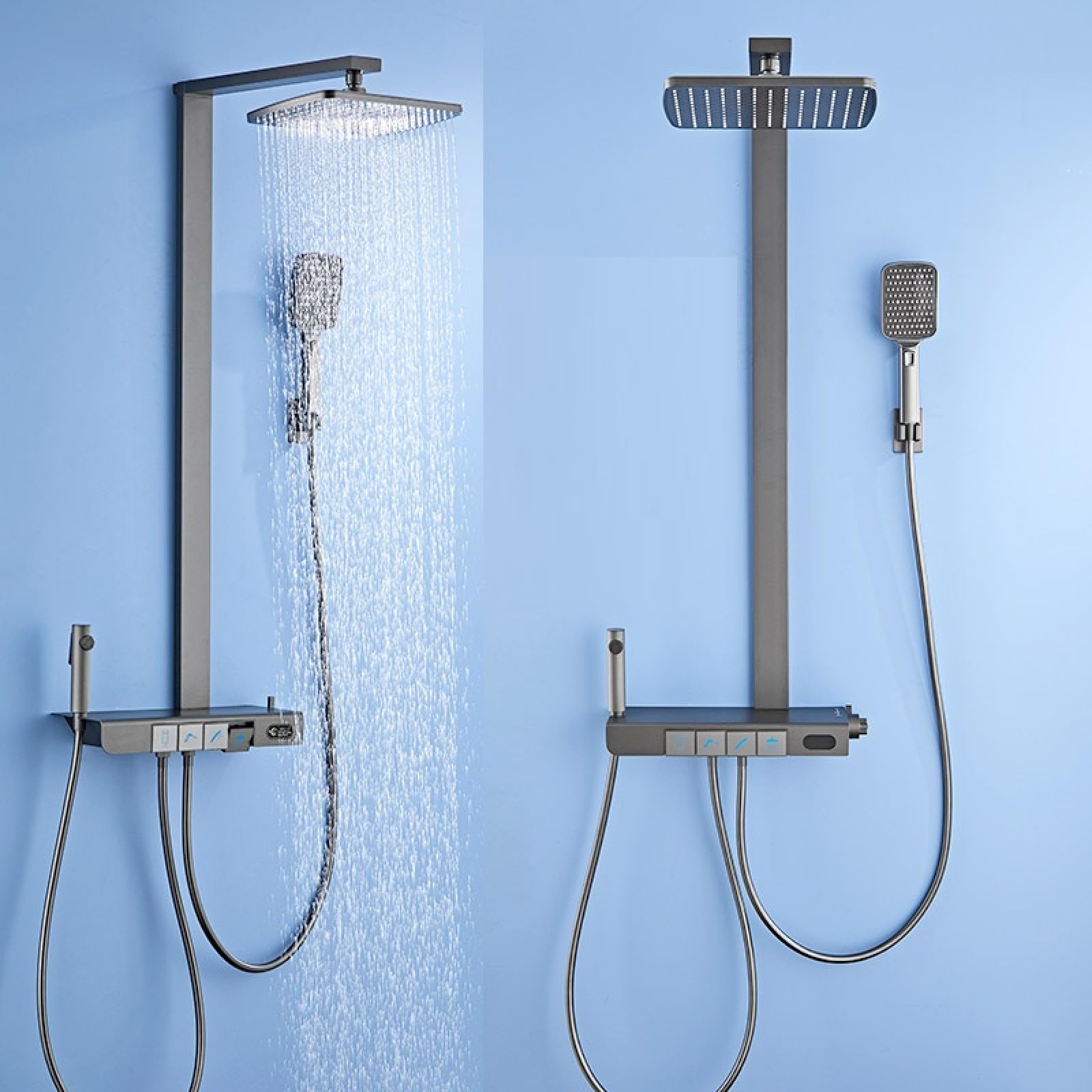 OZBMA Square Constant Temperature Modern White Shower Set Home Toilet Gun Ash Tube Set, Regular Large Format (Large Black Regular Layout)