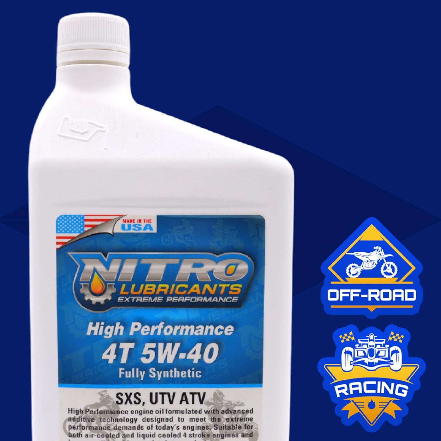 Nitro Lubricants 5W-40 4 Stroke Engine Oil – Semi-Synthetic, High Performance Formula for Motorcycles, ATVs & UTVs – Racing & Off-Road – Advanced Additive Technology – 1 Quart – Made in USA (8-Pack)