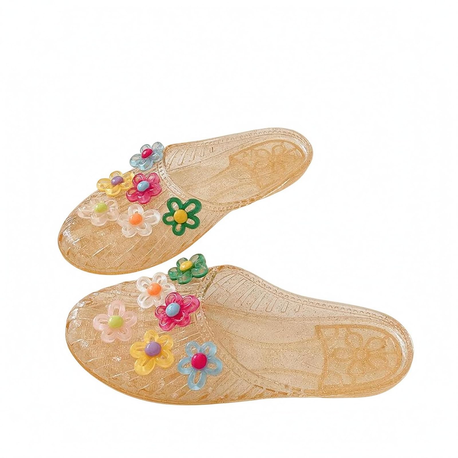 MYADDICTION uncoveredBack Flower Mule Flats Soft Upper Backless Mule Flats Wear-Resistant Slip-on Flat Shoes, Gold, 40-image-22