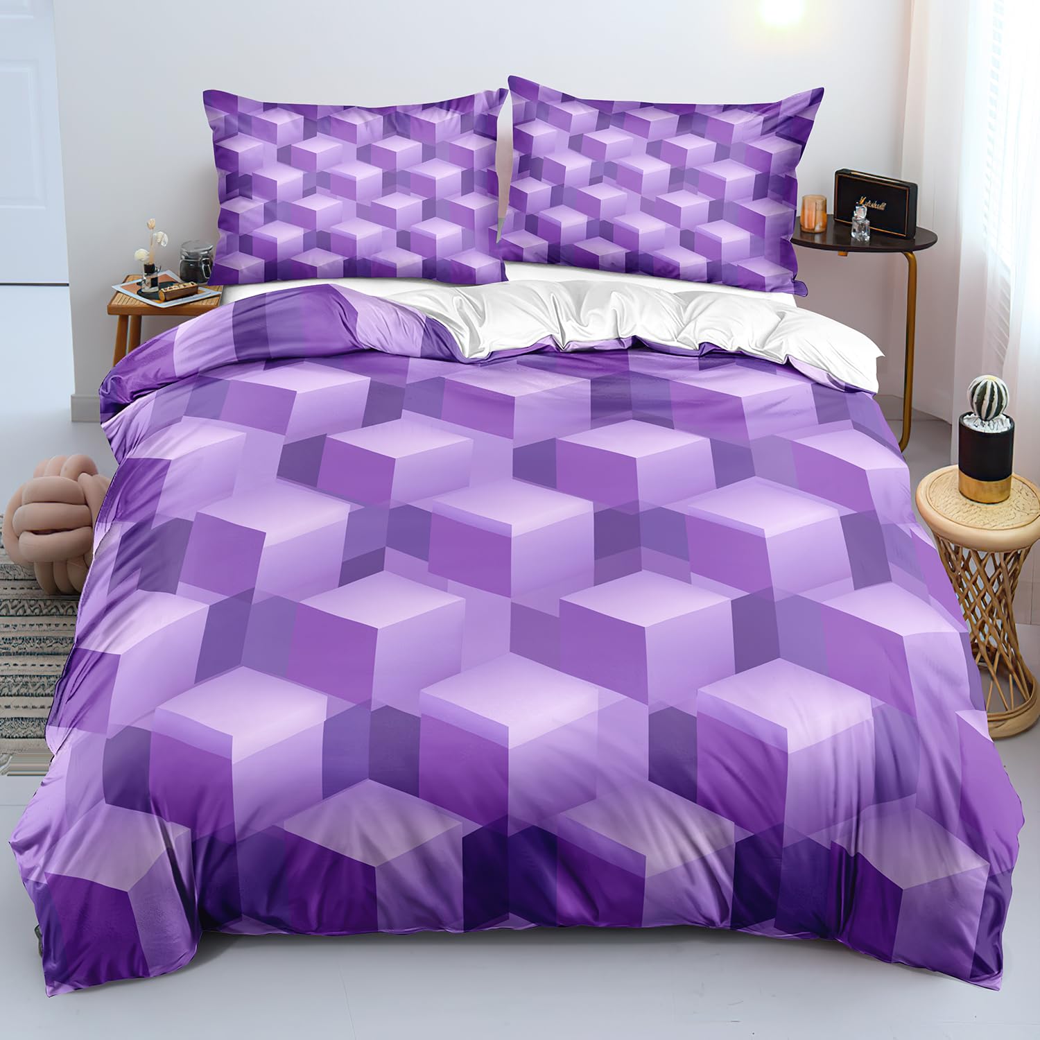 Parure de lit 240x220 violette en microfibre respirante toutes saisons