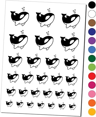 Sweet Kawaii Chibi Killer Whale Temporary Tattoo Water Resistant Fake Body Art Set Collection - Brown (One Sheet)
