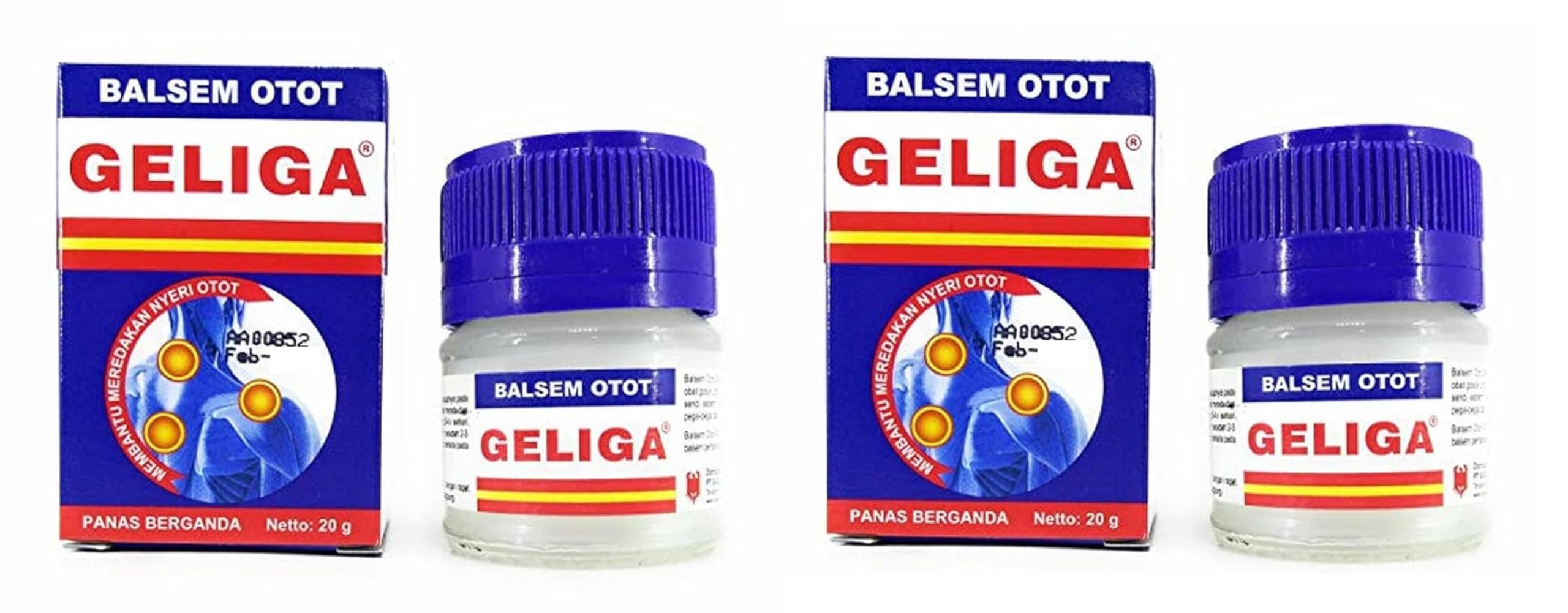 Balsem Otot Geliga Balm - 20g Each - Pack of 2 - Herbal Massage Balm for General Use - Suitable for Men and Women - Indonesia Product