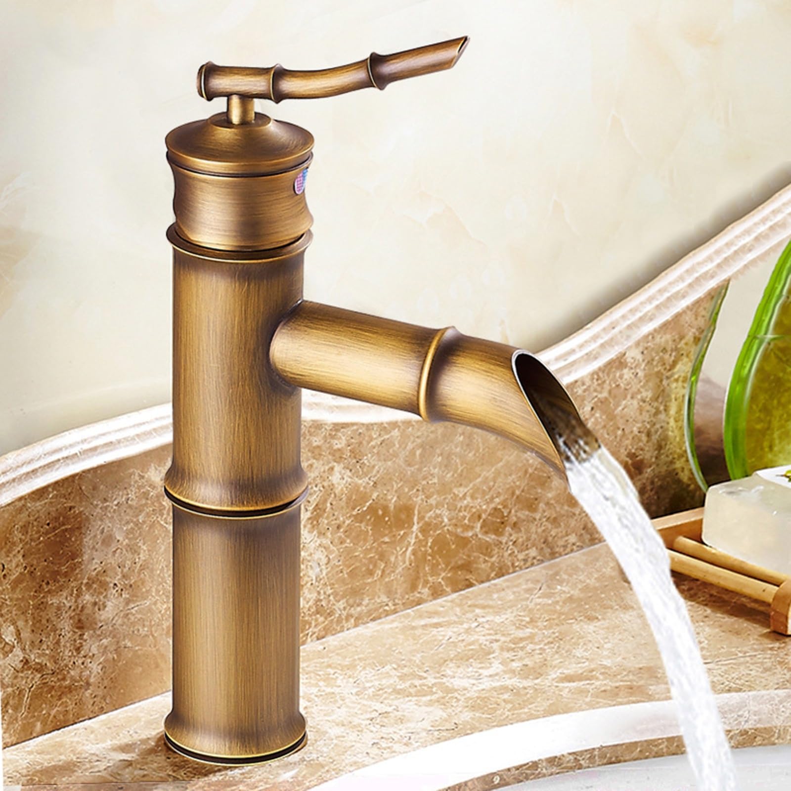 HCFYAUIS Retro Basin Taps Oblique Mouth Single Handle Waterfall Tap G1/2 Bathroom Basin Mixer Tap,Antique,Short