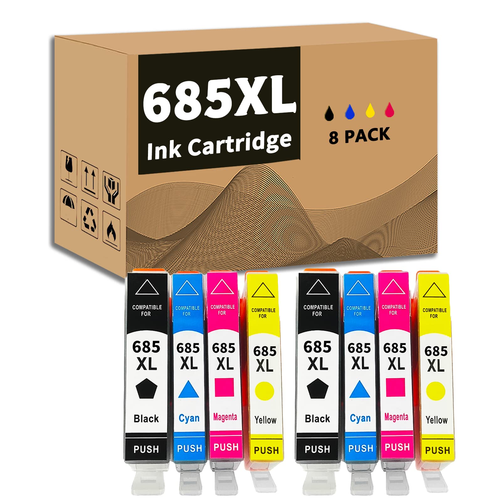 Per HP 685xl Inchiostro Compatibile Utilizzata Per Deskjet 3525 5525 4615 4625 6525 Stampante 8 pack