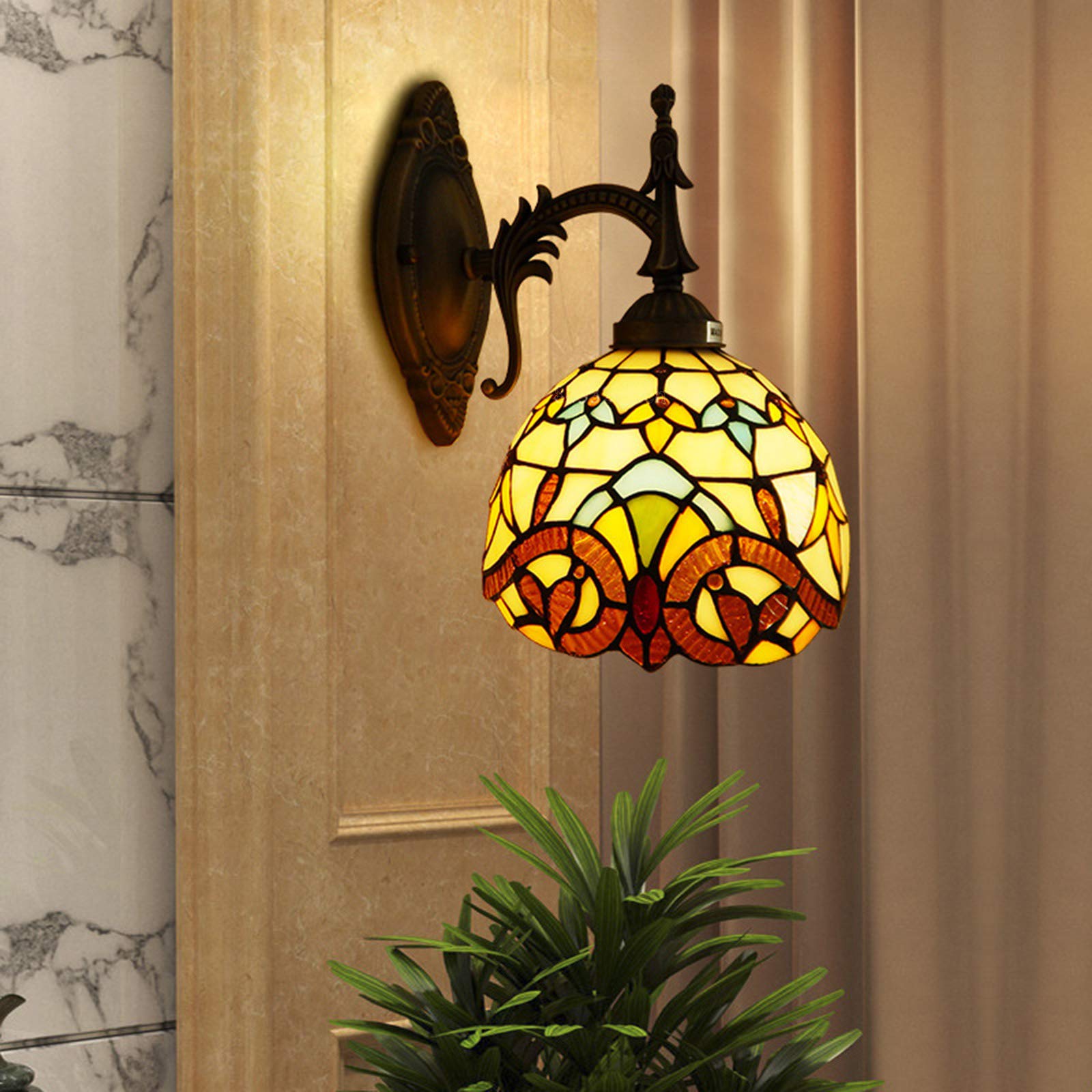 WXKAGF Kinkiety kryty salon w stylu retro witraż klosz kinkiet oprawa typu downlighter E27 oświetlenie wewnętrzne wystrój domu miękkie światło Loft balkon
