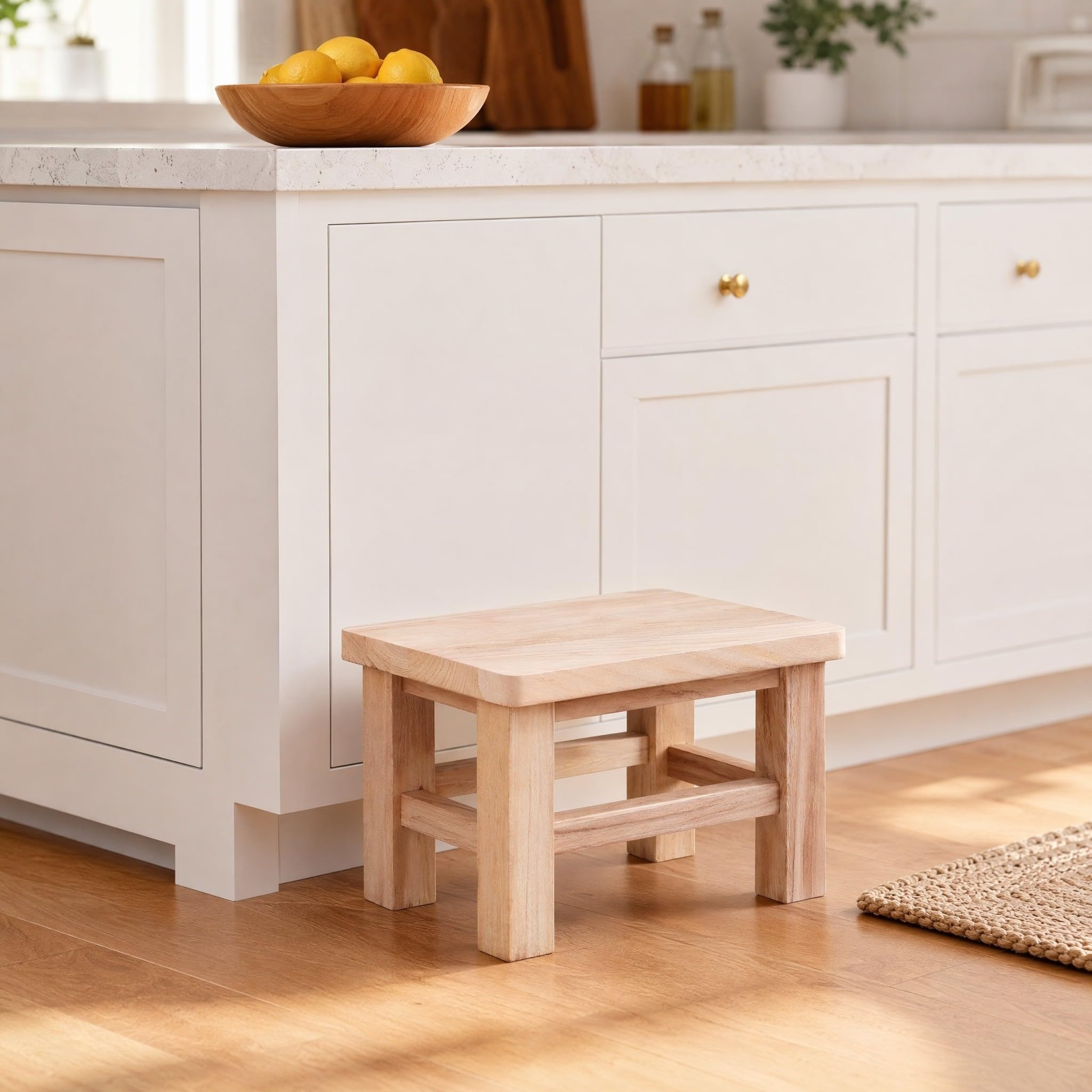 PRETYZOOM Petit Tabouret en Bois Massif Beige, Changez Vos Chaussures
