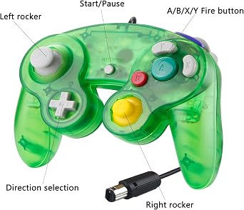 Hovlian 2 Pack NGC Controllers,Classic Wired Controller for Wii Game cube Console (Clear Purple and Green)