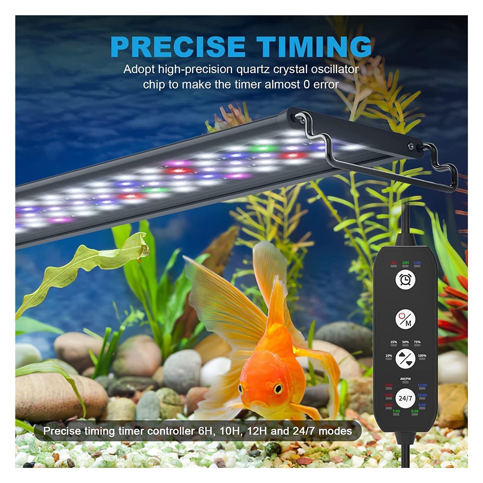 Oświetlenie rafowe LED, 60-105cm Auto On Off oświetlenie LED do akwarium z zegarem pełne spektrum dla roślin wodnych Sunrise Sunset Light lampa rgb(FG169-60CM)