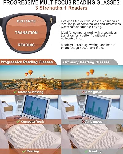 Miniatura 2 de OuShiun Lentes de lectura fotocromáticos progresivos multienfoque con bloqueo de luz azul para computadora para mujer