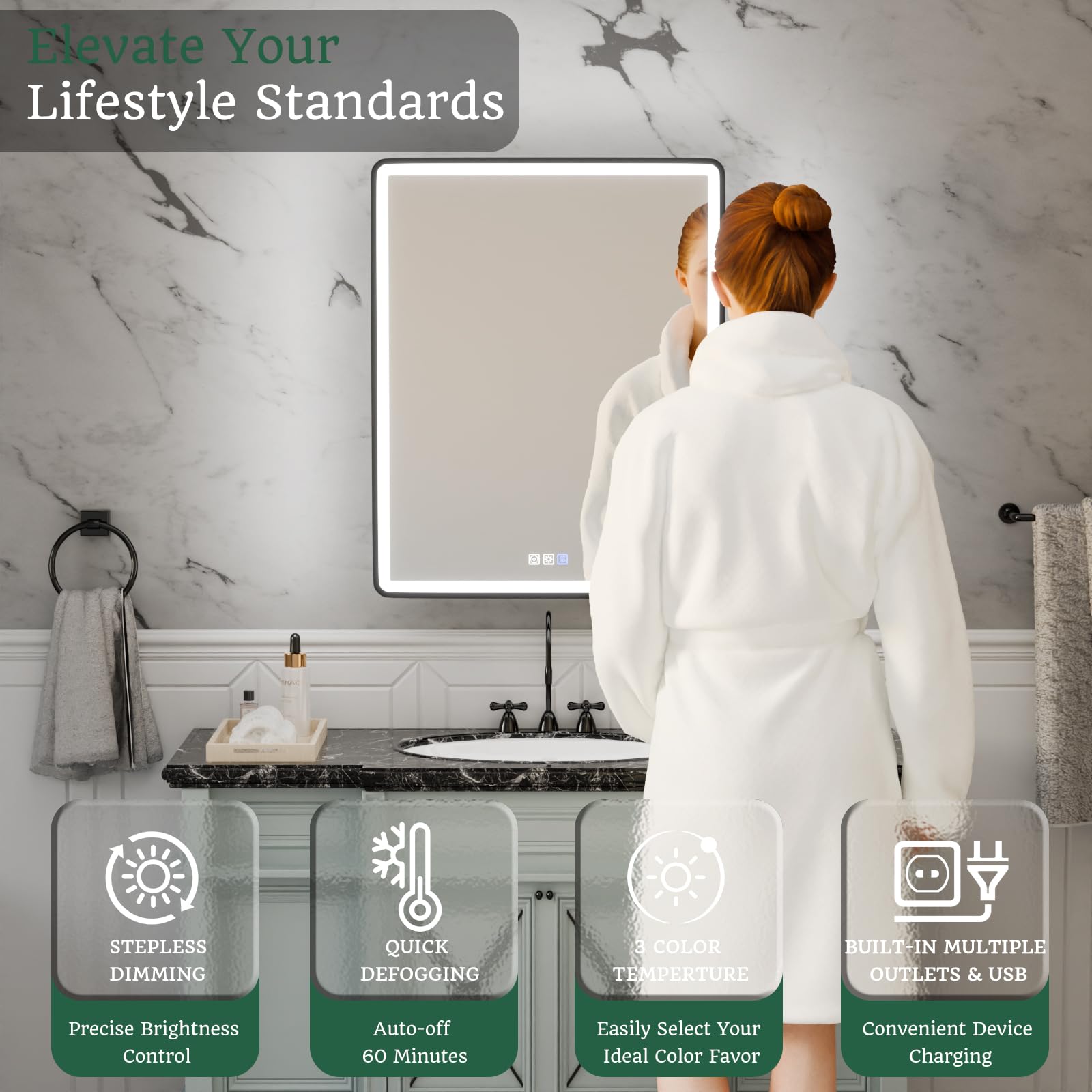 ComfyStyle 24x30 Lighted Medicine Cabinet with Mirror, Sand Black Frame,3 Colors Temper dimmable,led Medicine Cabinet with Mirror defog,stepless dimming,Surface or Recessed Mount,Door Right Open