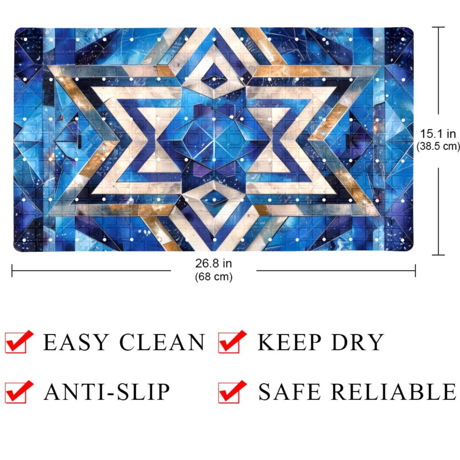 Rutschfeste Badematten für Badezimmer, rechteckige Badewannenmatte, maschinenwaschbar, 40 x 70 cm, Motiv: Davidstern