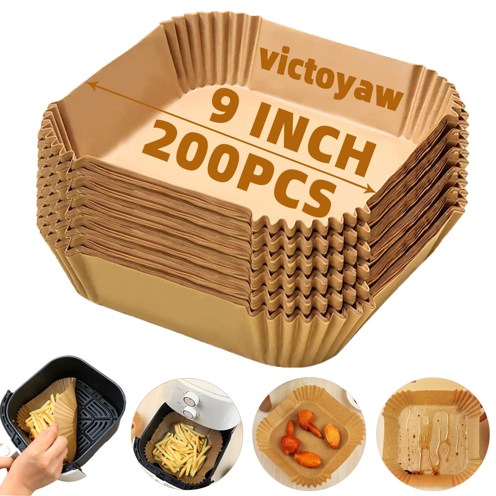 Victoyaw 200PCS 9 Inch Square Air Fryer Liners