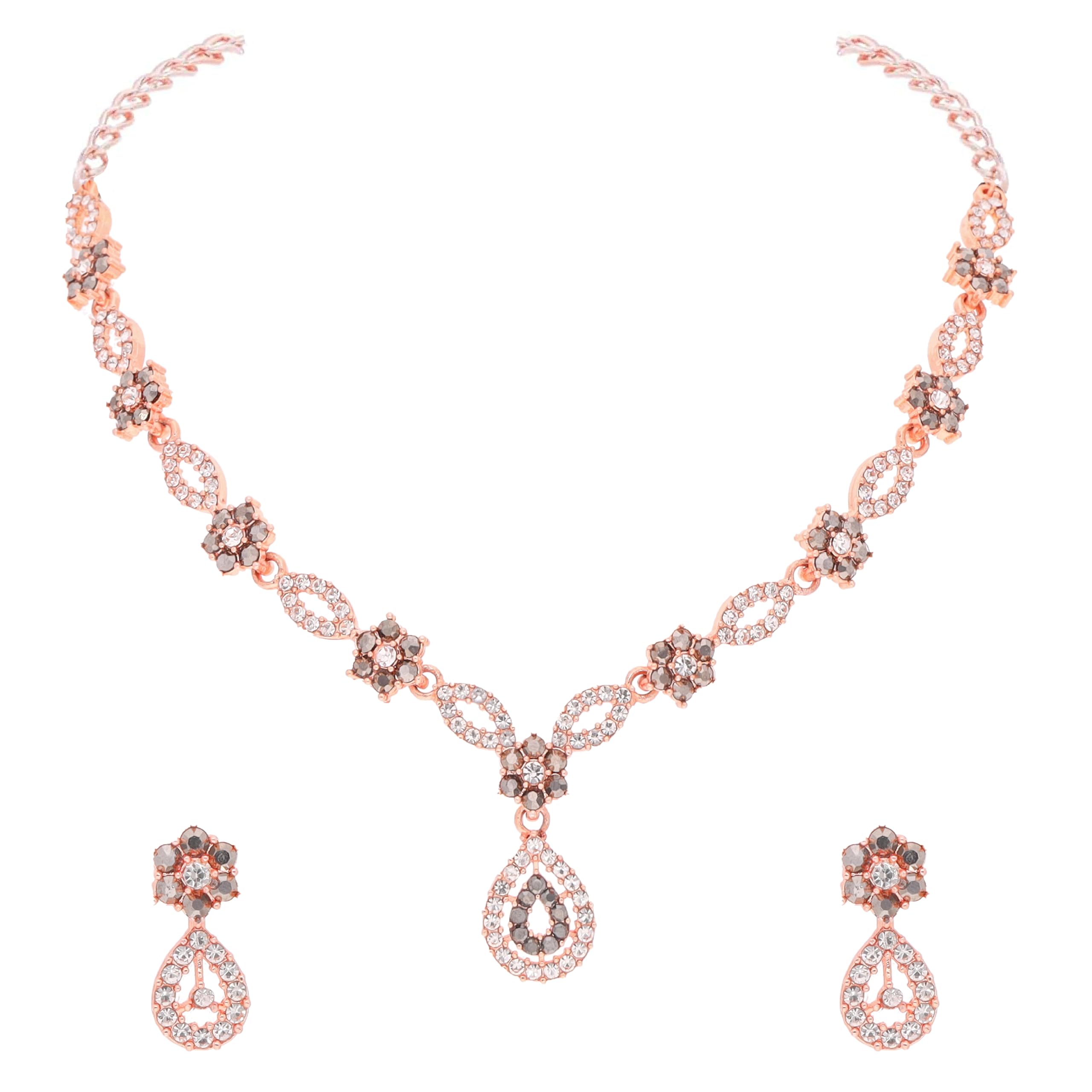 Brado Jewellery Sophisticated Rosegold Polished AD Studded Necklace Jewelry set with 1 Pair of Matching Earrings for Women (B0D5J117T2) Amazon Price History, Amazon Price Tracker