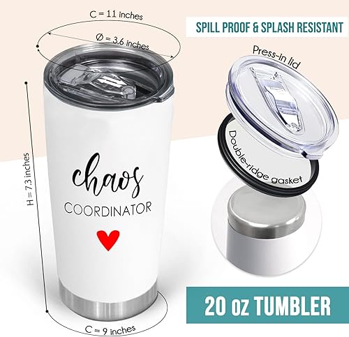 Miniatura 3 de Regalos para mujeres, vaso de viaje de acero inoxidable de 20 onzas, vaso de coordinador del caos con pajita, idea de regalo única para jefa, ella,