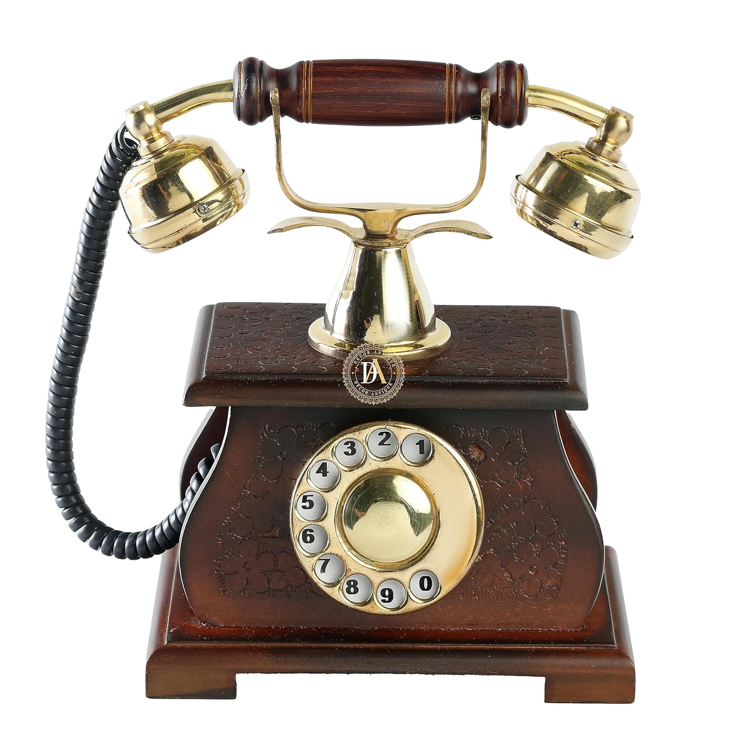 Decor Antique Telephone Wooden Carving Work Wooden Base (Non Working) Telephone Decor Gift Item,-image-45