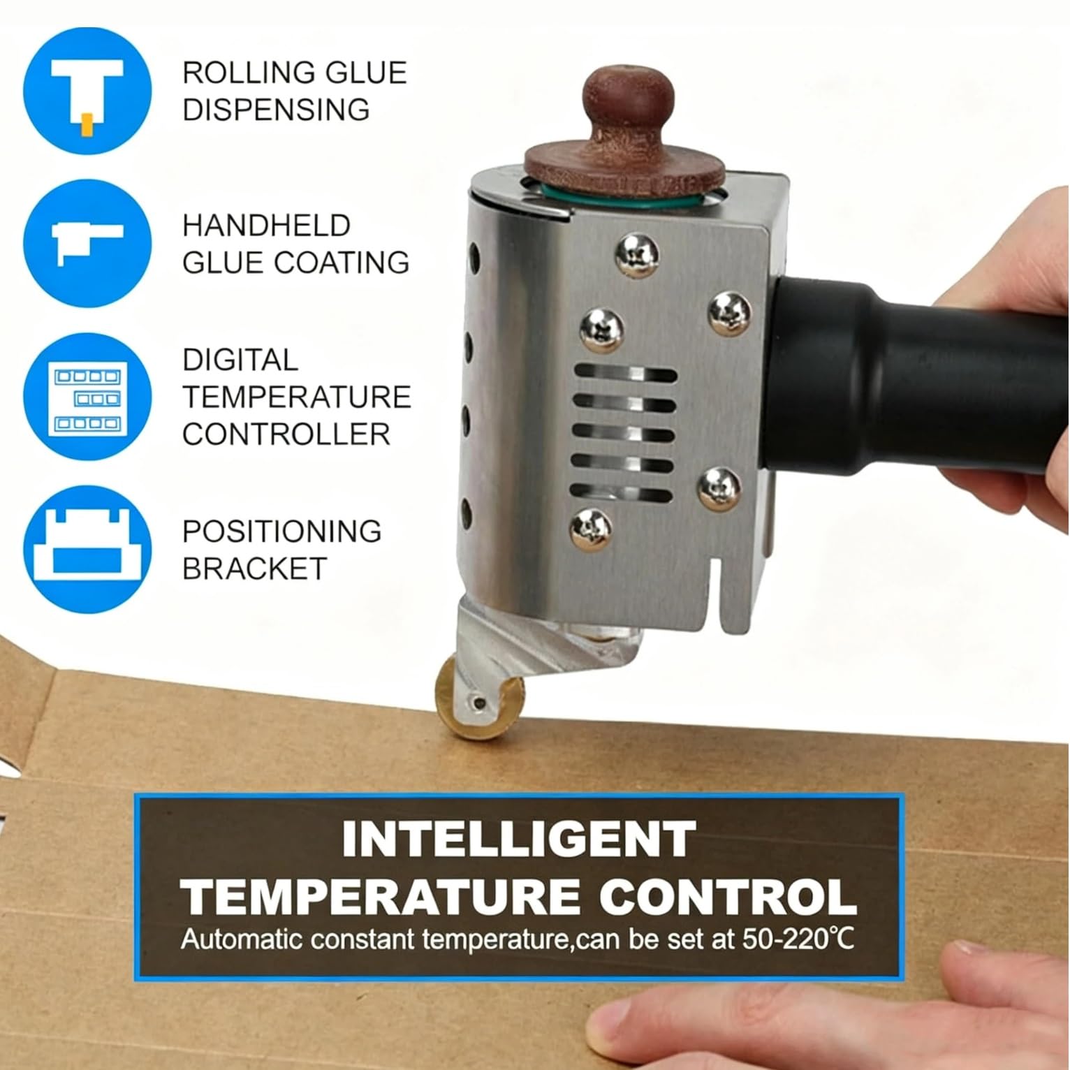 Dispenser a rullo per colla a caldo, temperatura regolabile 50-300 ℃, macchina per incollaggio commerciale per imballaggio di tessuti e incollaggio in pelle con rullo da 8 mm