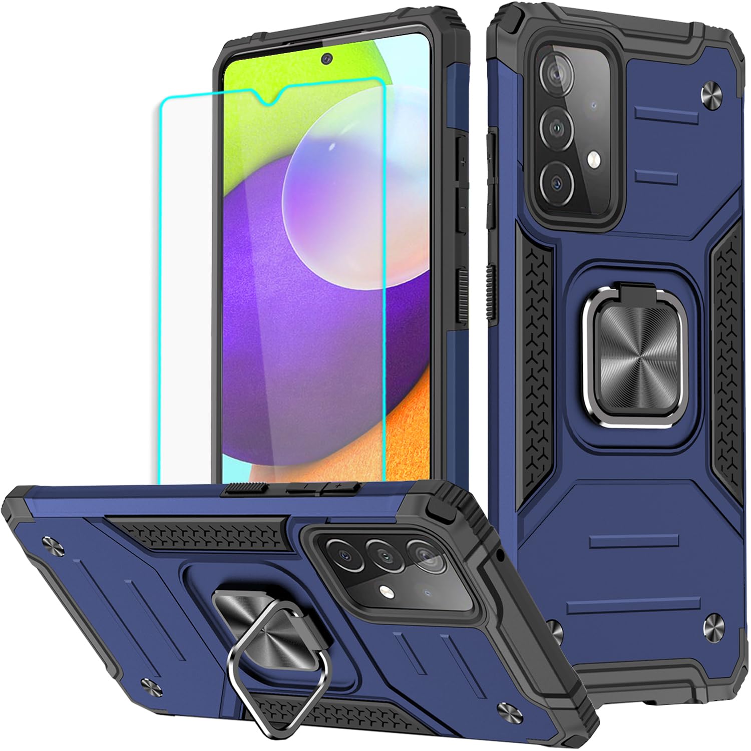for Samsung A52 Case: Screen Protector Military Grade 360° Rotatable Kickstand Shockproof Protective Cases for - Samsung Galaxy A52 5G/A52 4G (Blue)