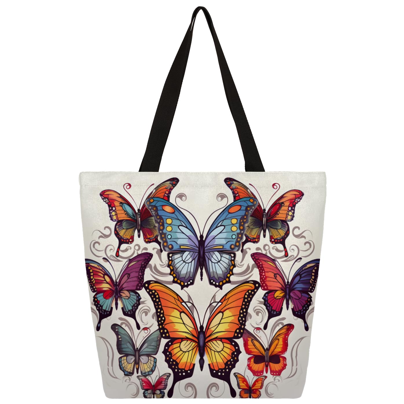 Mularoka Flowering Butterflies Large Capacity Canvas Tote Bag Stylish Handheld Shoulder Bag Reusable Shopping Bag for Work Travel Beach Trips Shopping